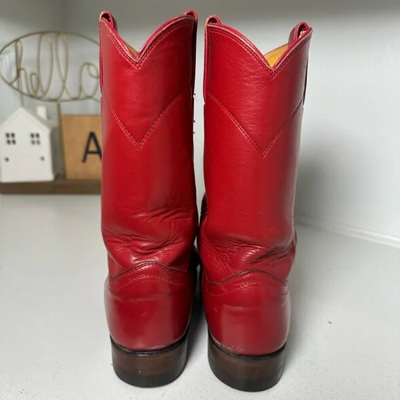 Justin Vintage Cherry Red Leather Western Boots Women's 6.5B Cowboy Boots USA - Picture 6 of 9